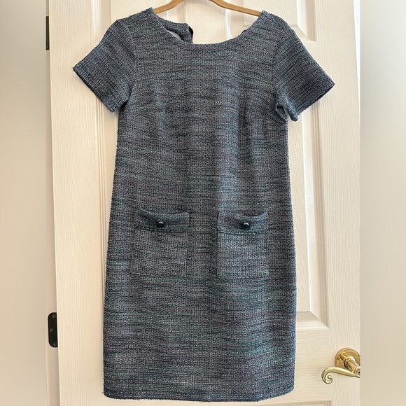 LOFT Gray/Blue Tweed Short-Sleeve Dress - Size 0 - Picture 2 of 8